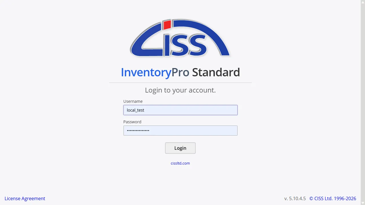Inventory Pro login screen with username, password, and SSO authentication options