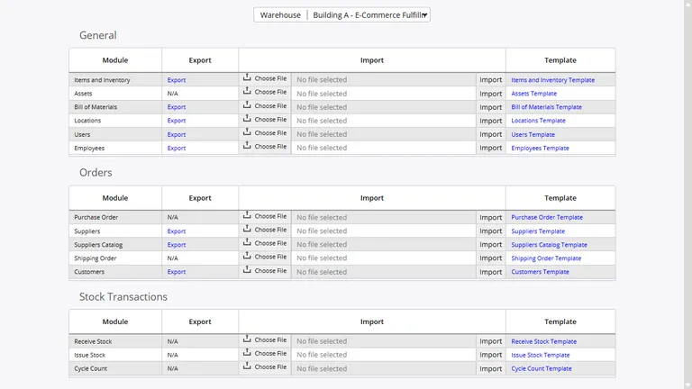 Integration dashboard showing import history with row counts and status indicators